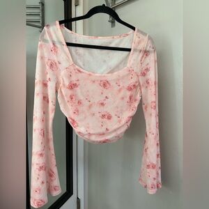 Floral Pink Sheer Women's Top